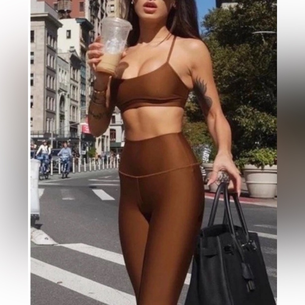 Alo 7/8 High-Waist Airlift Leggings Autumn Fall Brown Gold Cinnamon Brown Size L